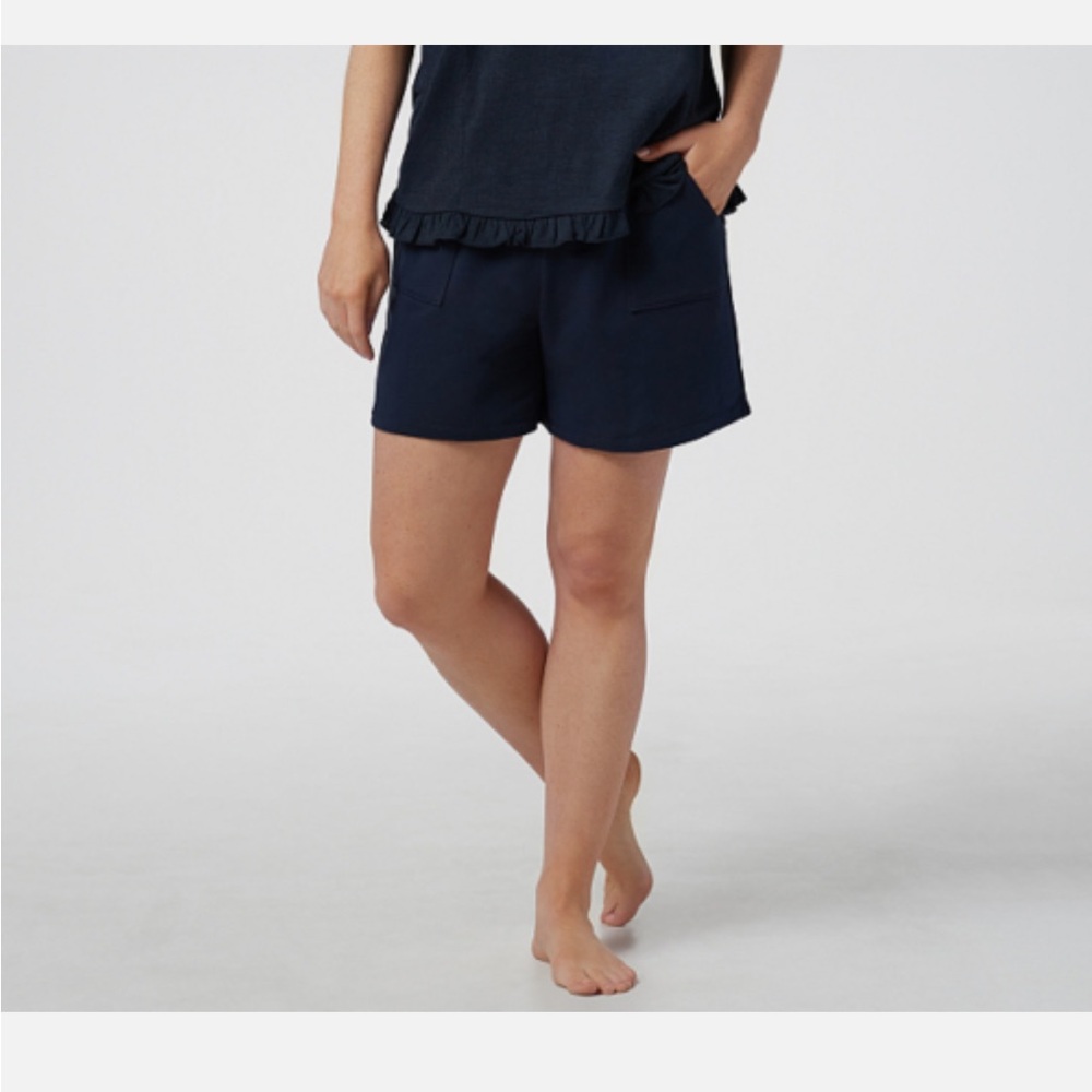AnyBody French Terry Tie Waist Shorts-Navy-XXS-NEW-A354750